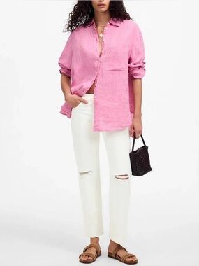 Madewell The Dean Easy Straight Leg Distressed White Women’s  Jeans Size 28 NWT